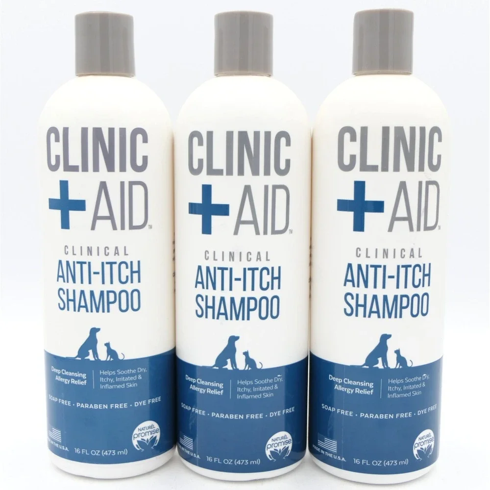 Clinic + Aid Anti-Itch Shampoo For Dogs & Cats Deep Cleansing 3 Pack 16 oz Each